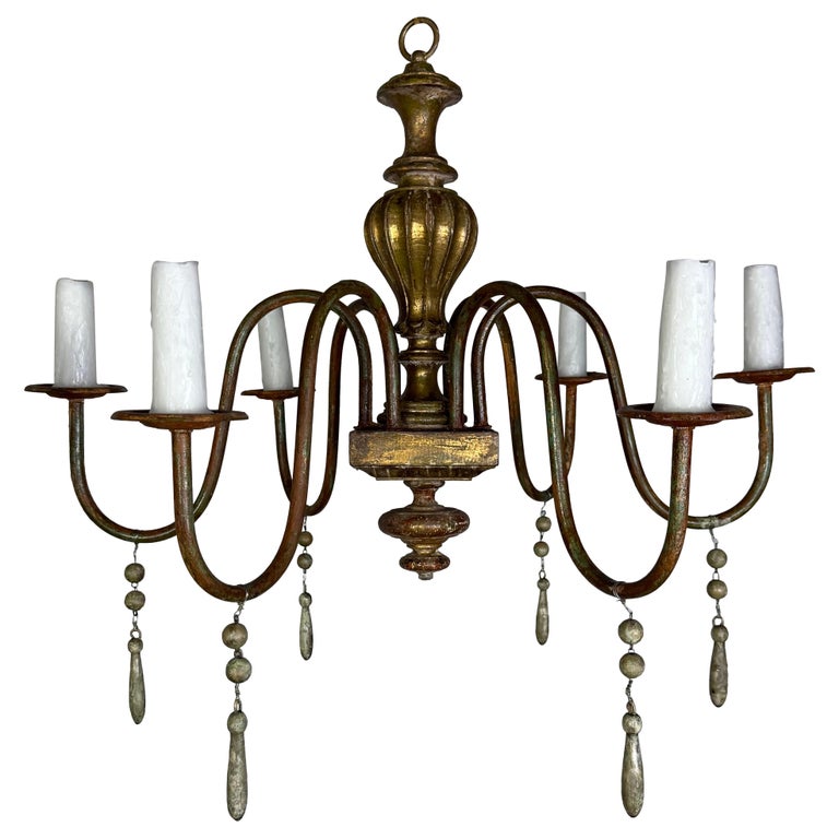 French Giltwood Chandelier w/ Wood Tassels-Pair is Available