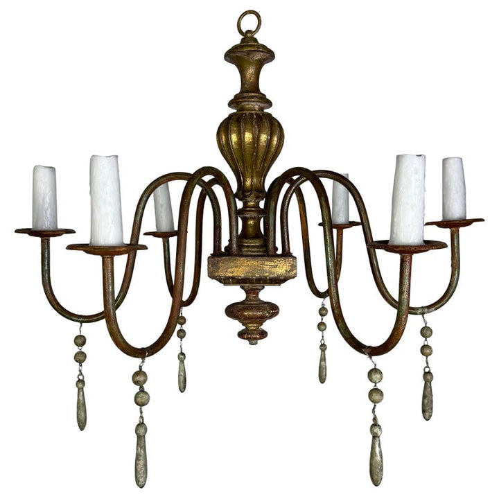 French Giltwood Chandelier w/ Wood Tassels-Pair is Available
