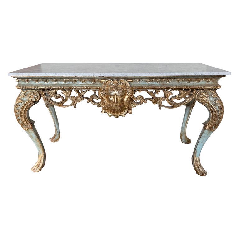 French Painted and Parcel Gilt Console with Carrara Marble Top