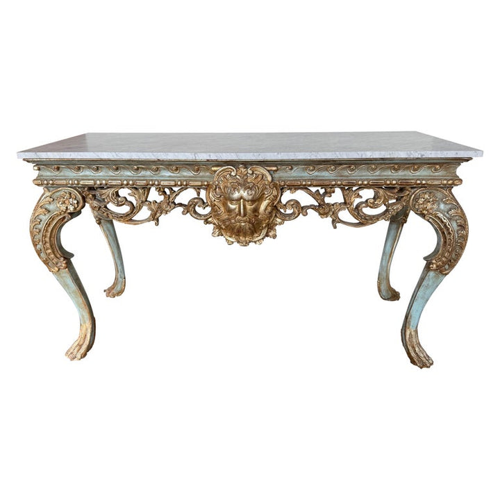 French Painted and Parcel Gilt Console with Carrara Marble Top