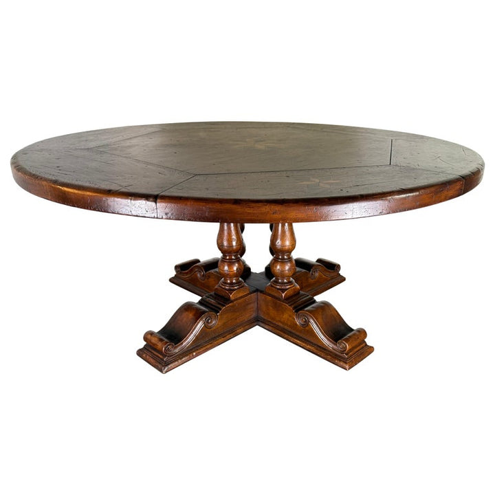 19th Century Italian Round Walnut Dining Table with Inlaid Starburst Motifs