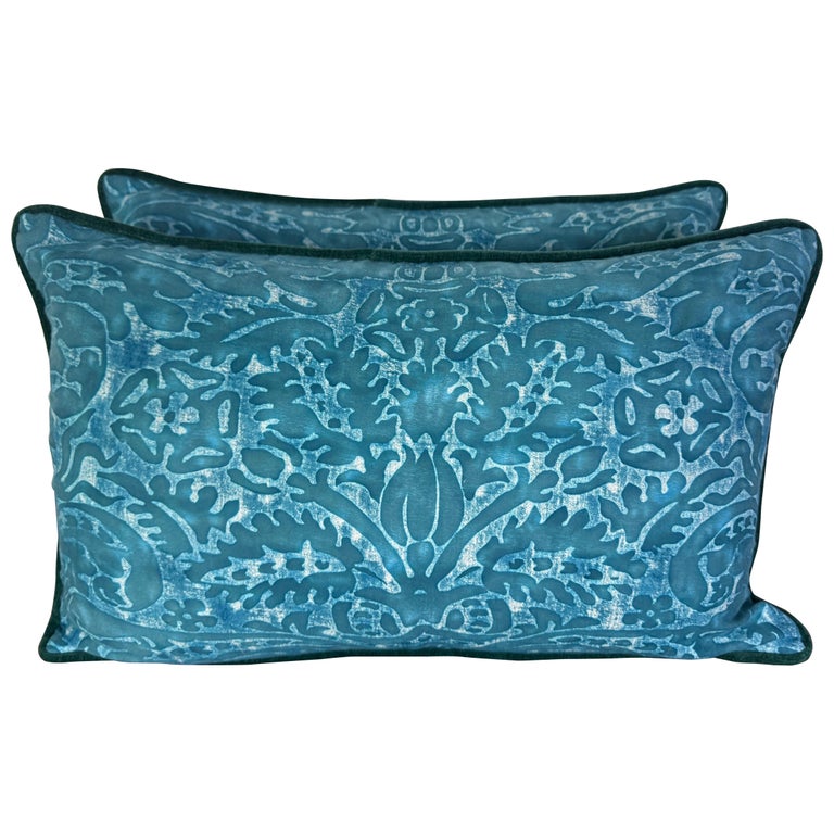 Pair of Teal Fortuny Style Decorative Pillows