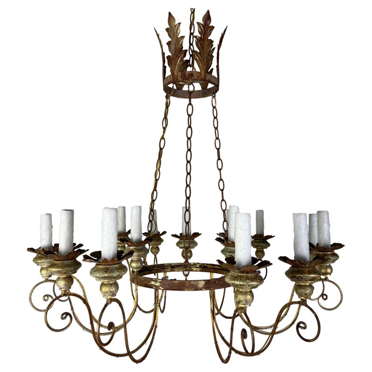 Miamar Home Fifteen-Light Italianate Gilt Iron Chandelier