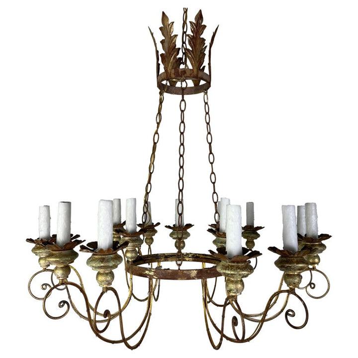 Miamar Home Fifteen-Light Italianate Gilt Iron Chandelier