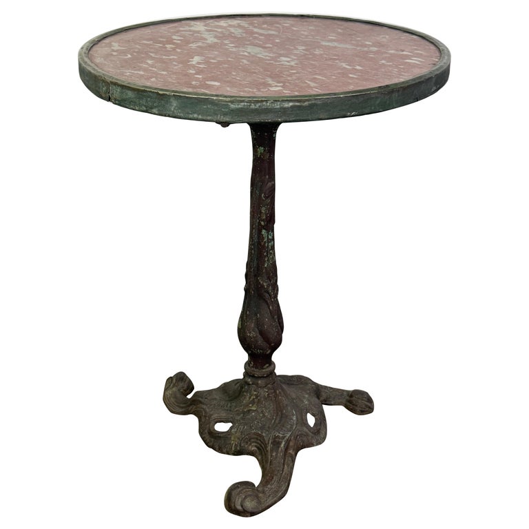 Antique French Bistro Table with Rosso Verona Marble Top
