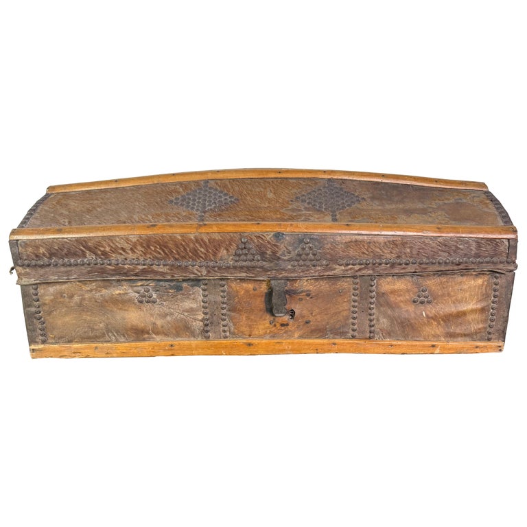 19th Century Spanish Colonial Leather Dome Trunk with Studded Decoration