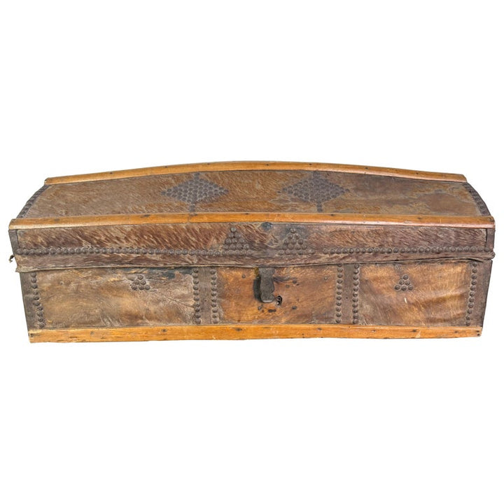 19th Century Spanish Colonial Leather Dome Trunk with Studded Decoration