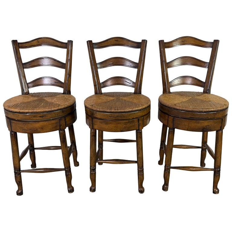 Set of Three French Ladder Back Bar Stools
