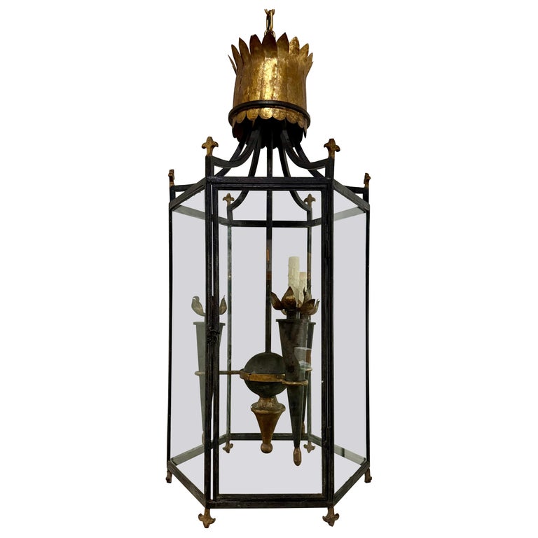 Antique Spanish Revival Hexagonal Crown Lantern-Pair Available