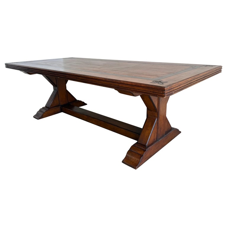 Spanish Revival Walnut Dining Table with Inlaid Top, Early 20th Century