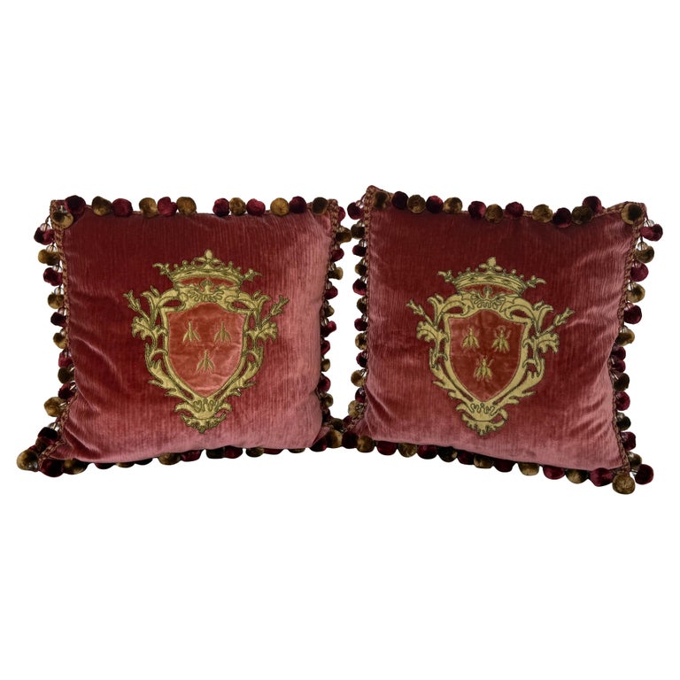 Pair of Custom Velvet Pillows with Heraldic Crest