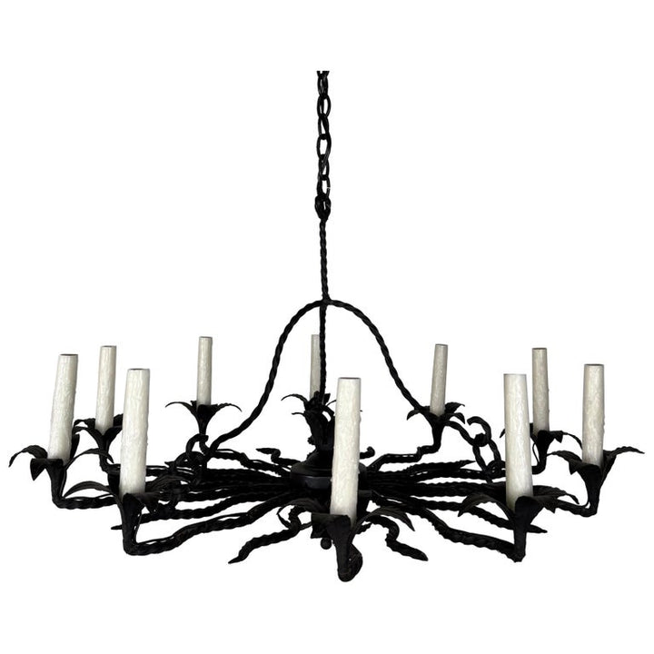Spanish Revival Wrought Iron Twelve-Light Chandelier, circa 1930