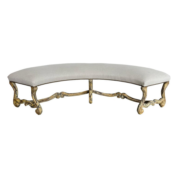 Italian Louis XV Style Painted and Gilt Curved Bench, 19th Century