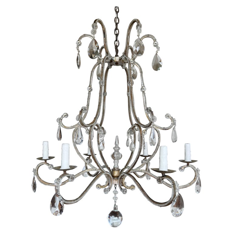 Italian Crystal Beaded Chandelier, Mid-20th Century