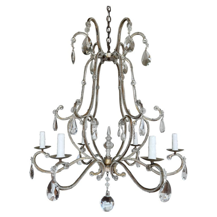 Italian Crystal Beaded Chandelier, Mid-20th Century