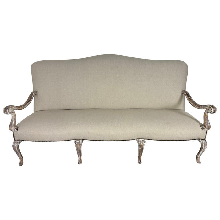 French Louis XV Style Painted Settee with New Linen Upholstery