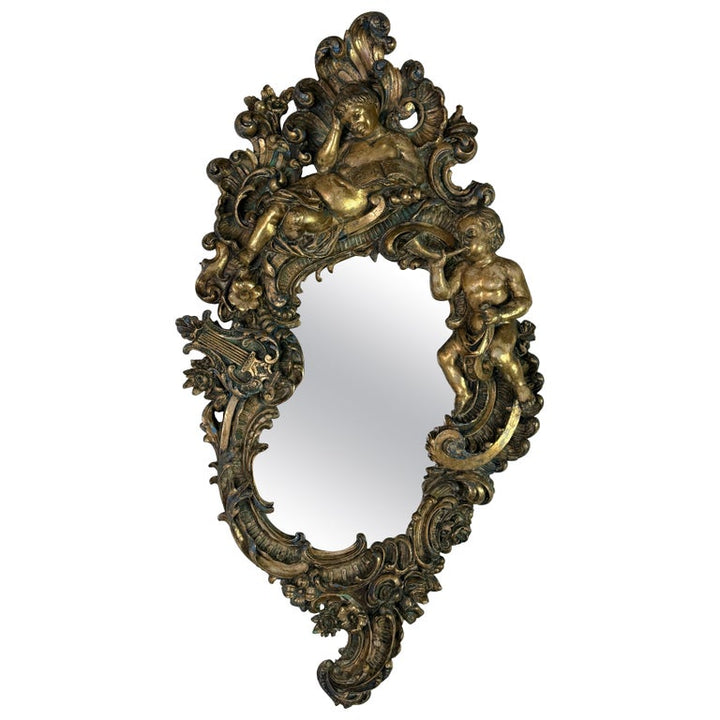 19th Century Italian Rococo Giltwood Figural Mirror