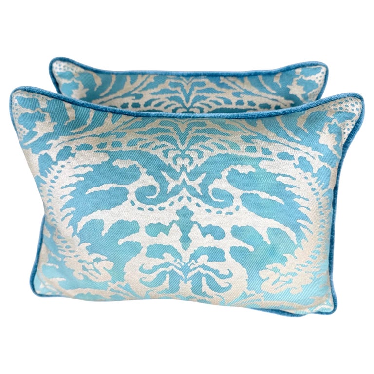 Pair of Blue Fortuny Damask Pillows