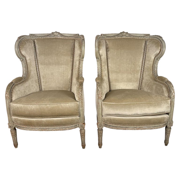 Pair of French Louis XVI Style Painted Bergères