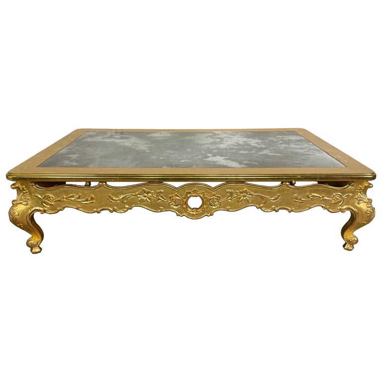 Giltwood Rococo Coffee Table with Antiqued Mirrored Top