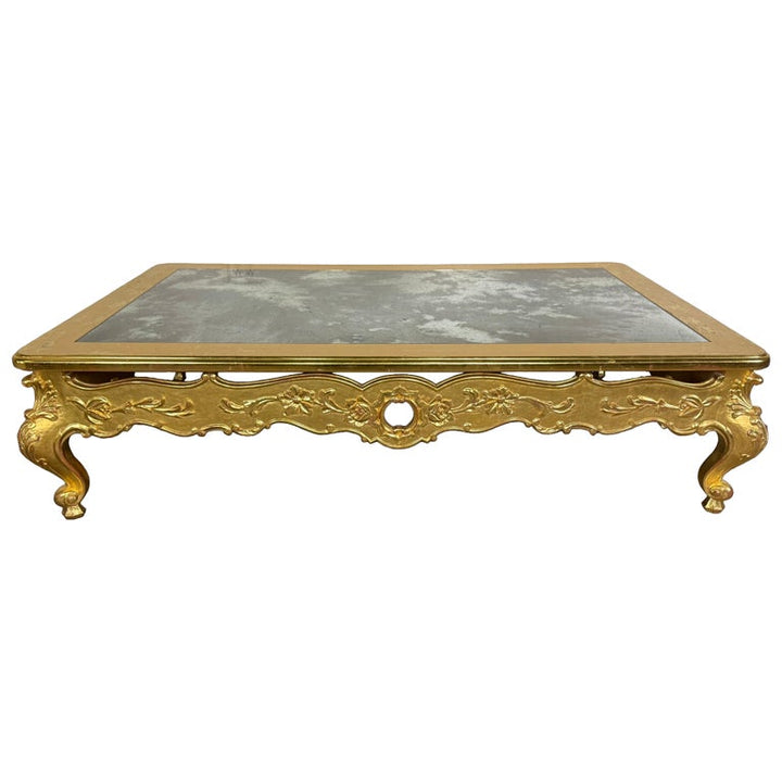 Giltwood Rococo Coffee Table with Antiqued Mirrored Top