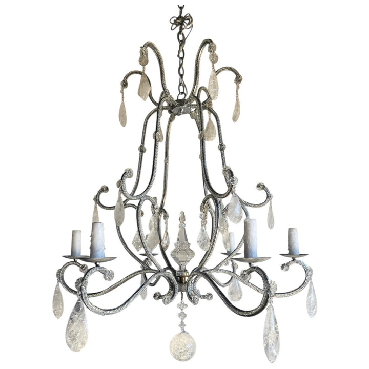 French Rock Crystal Silvered Chandelier