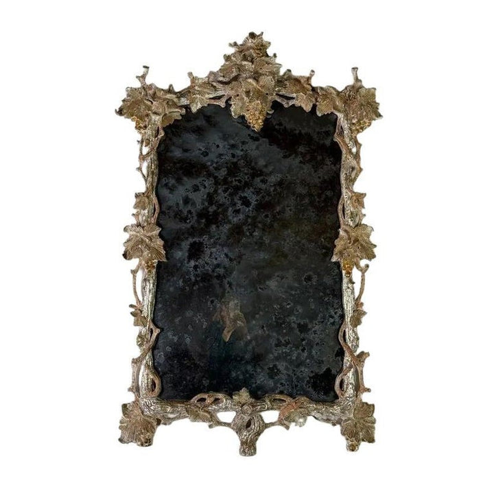 Ornate Rococo Wall Mirror, Distressed Silver & Gold Leaf, Italy