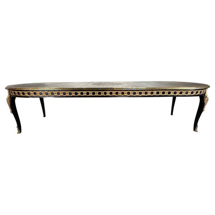 Grand French Louis XVI–Style Oval Dining Table with Gilt Pierced Apron