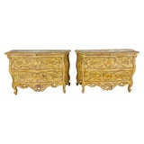 Pair of Louis XV–Style Painted Bombe Commodes with Carved Rococo Ornament