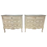 Pair of Louis XV–Style Painted Chests with Antiqued Marbled-Foxed Mirror Tops