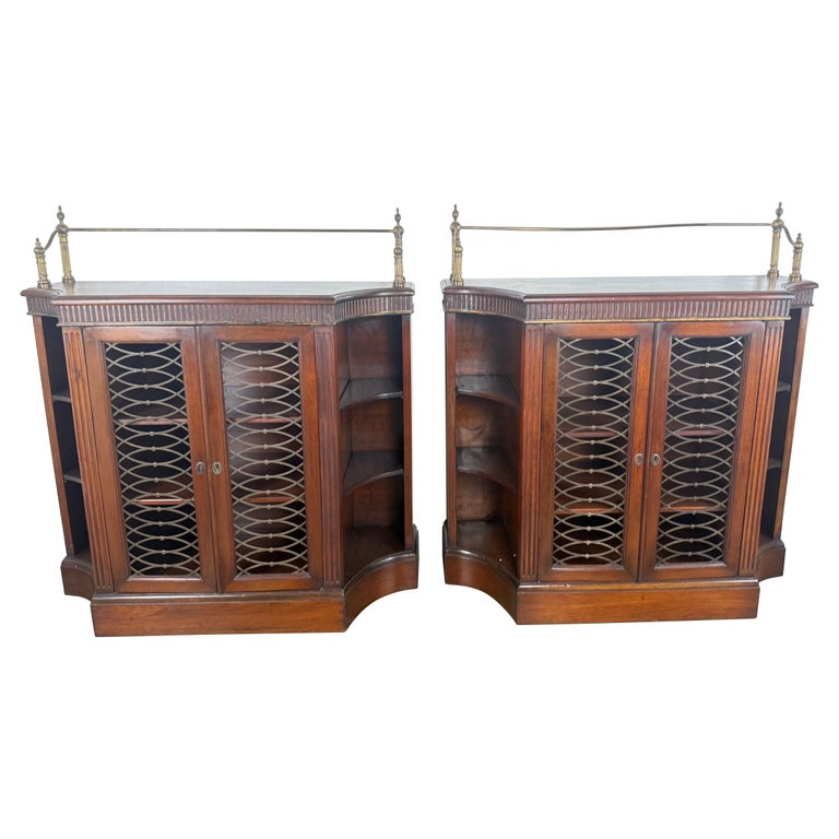 Pair of English Regency–Style Mahogany Bookcases with Brass Detailing