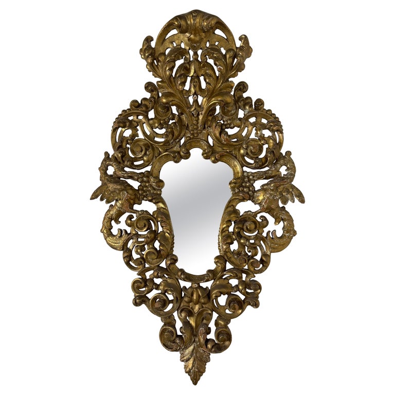 19th-Century Italian Baroque-Style Carved and Giltwood Mirror