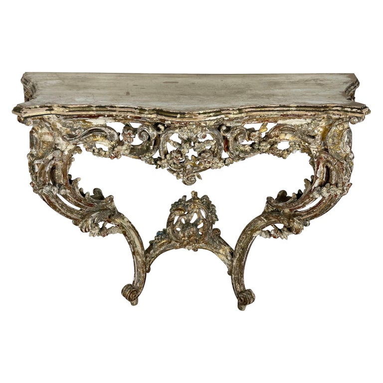 19th-Century Italian Rococo Painted and Giltwood Console Table