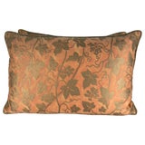 Pair of Authentic Fortuny “Vine & Grapes” Pattern Pillows in Coral and Gold