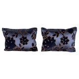 Pair of Petite Blue Velvet and Satin Decorative Pillows
