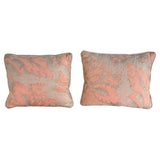 Pair of Authentic Fortuny Velvet Pillows in Soft Coral