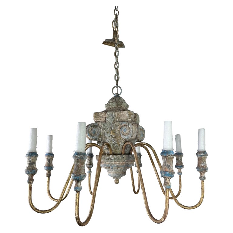 18th Century-Style Italian Carved Wood and Gilt Six-Light Chandelier