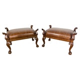 Pair of Spanish Revival Embossed Leather Benches