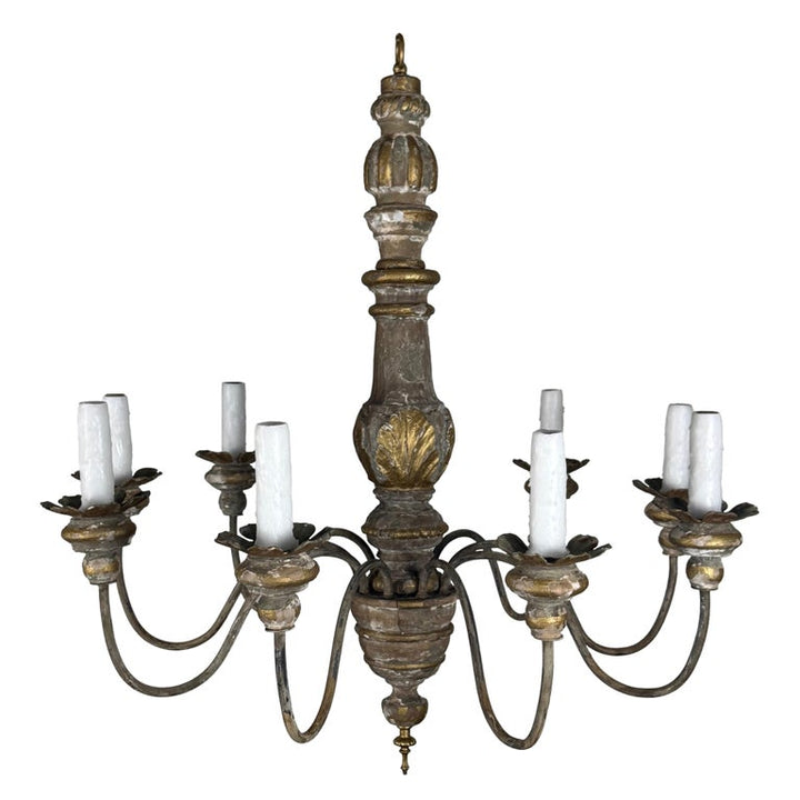 Antique Italian Giltwood and Iron Six-Light Chandelier