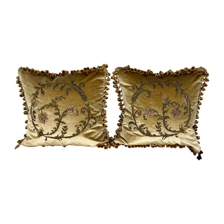Pair of Custom Velvet Appliqué Pillows by Melissa Levinson