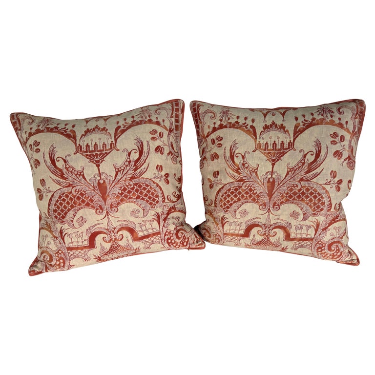 Pair of Authentic Fortuny Mezzaro / Mezziano Textile Pillows