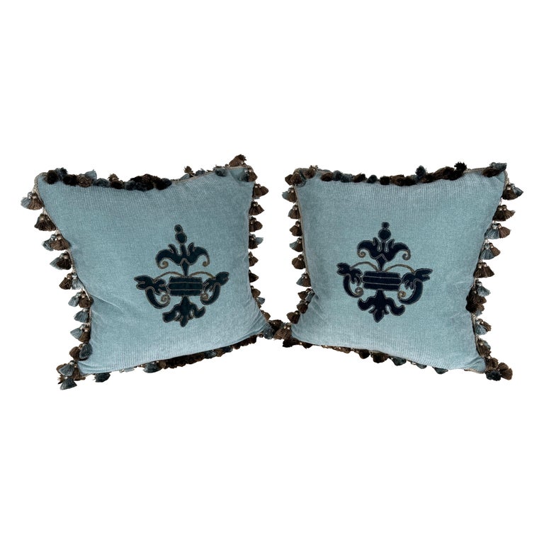 Pair of Custom Velvet Appliqué Pillows by Melissa Levinson