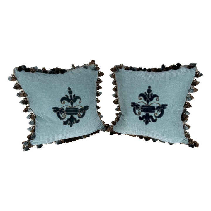 Pair of Custom Velvet Appliqué Pillows by Melissa Levinson
