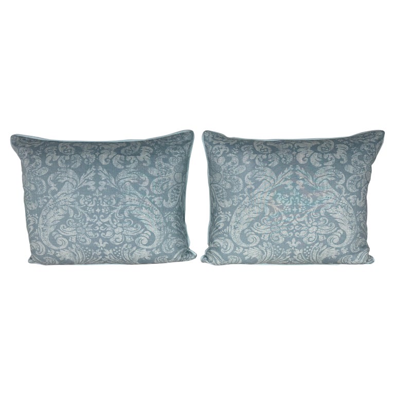 Pair of Elegant Designer Damask Pillows in Soft Blue Tones