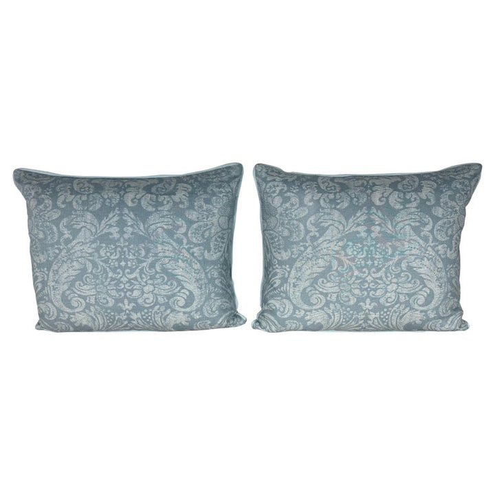 Pair of Elegant Designer Damask Pillows in Soft Blue Tones