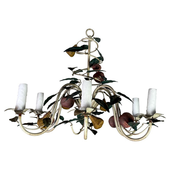 talian Tole Six-Light Fruit-Form Chandelier with Polychrome Leaves