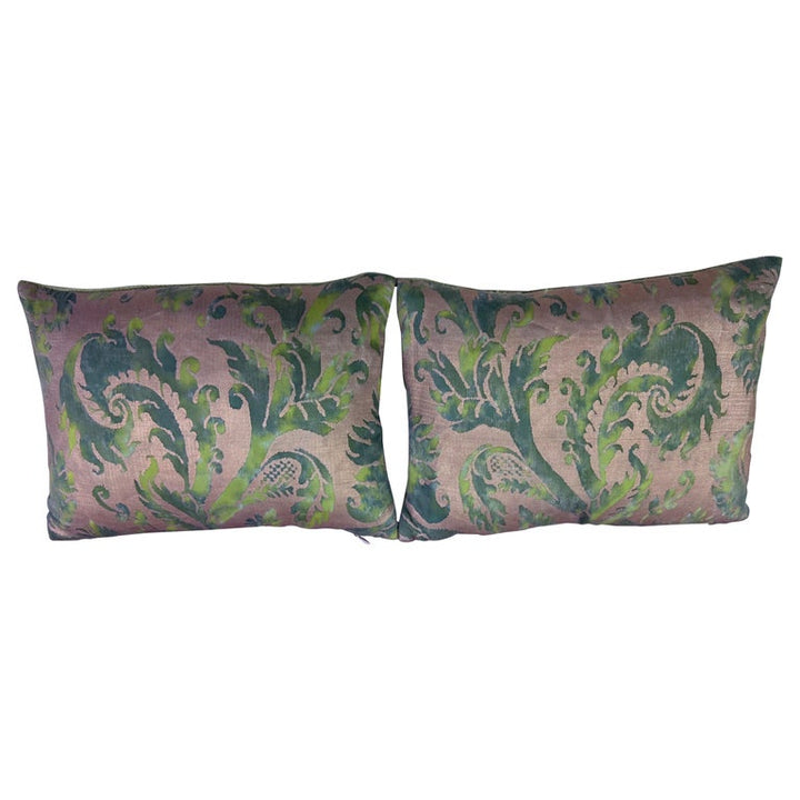Pair of Fortuny Textile Pillows with Velvet Backs