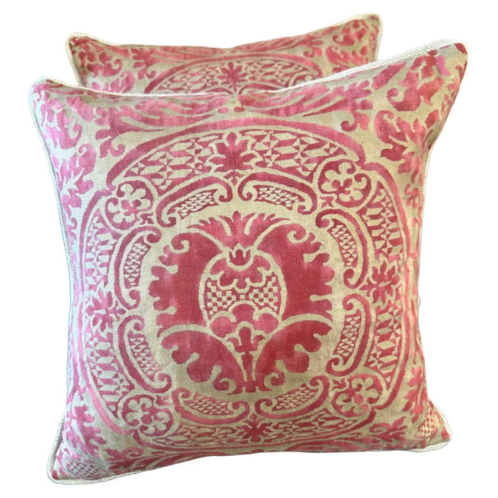 Pair of Vintage Fortuny Orsini Pillows with Belgian Linen Backs