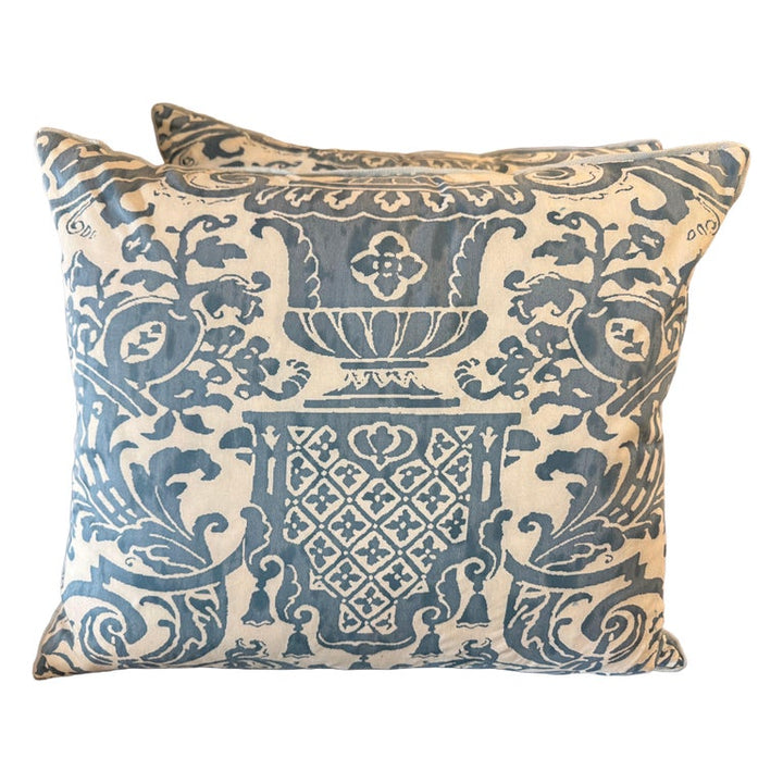 Pair of Authentic Fortuny Venetian Textile Pillows with Belgian Linen Backs