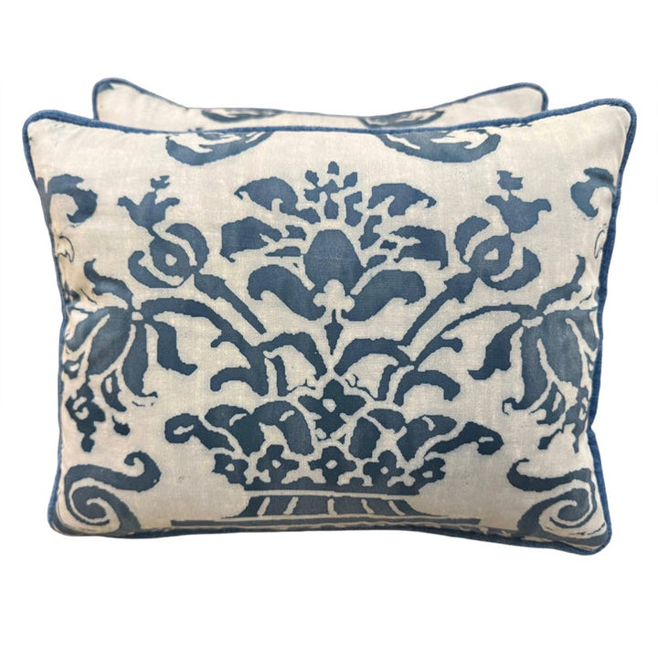 Pair of Authentic Fortuny Venetian Textile Pillows with Velvet Backs